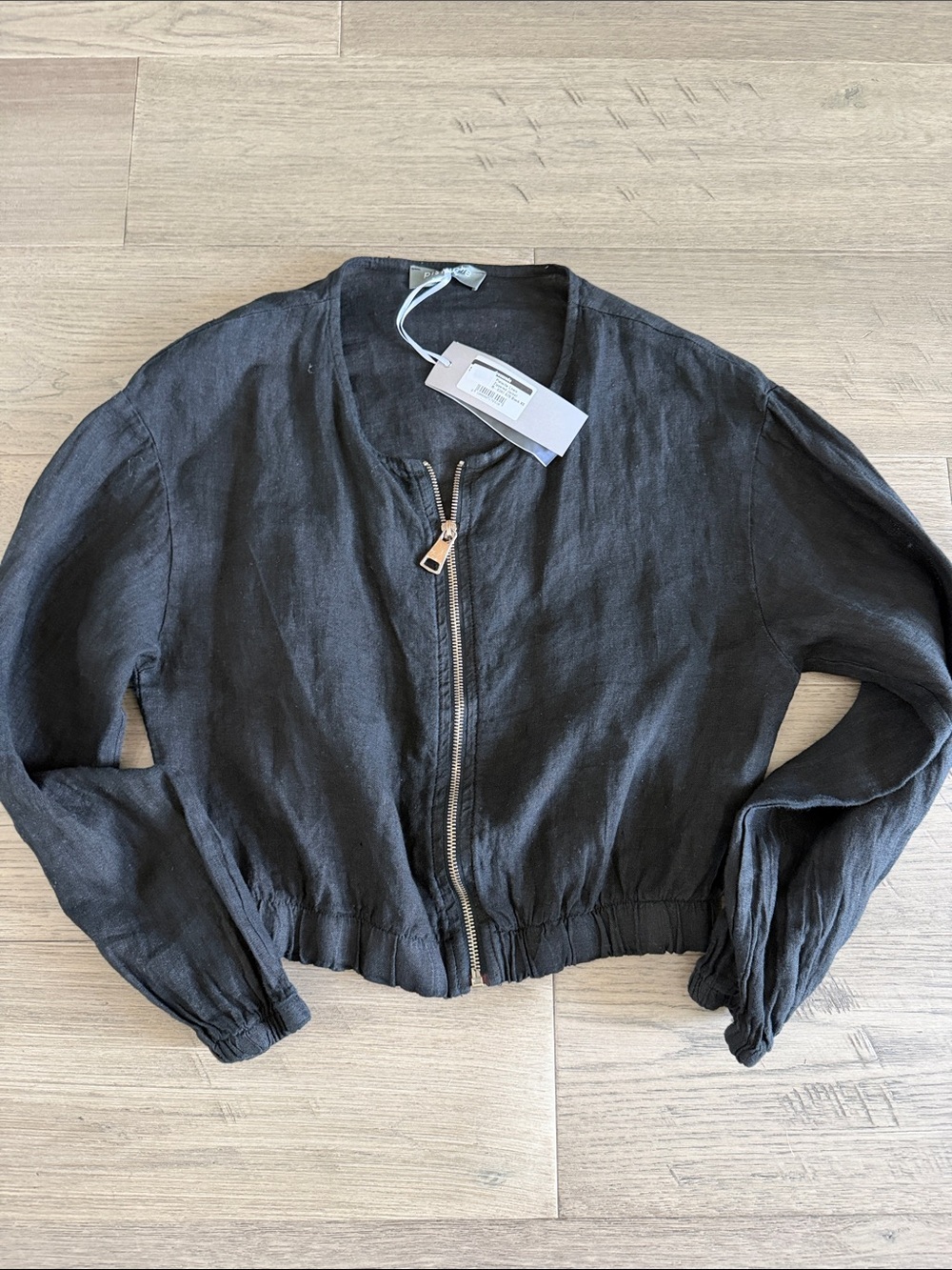 NWT Pistache Women's Black Linen Jacket with Zip